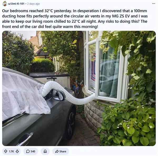 欧洲热爆了！英国车主拿中国名爵电动车救急：一根软管让屋子共享汽车空调