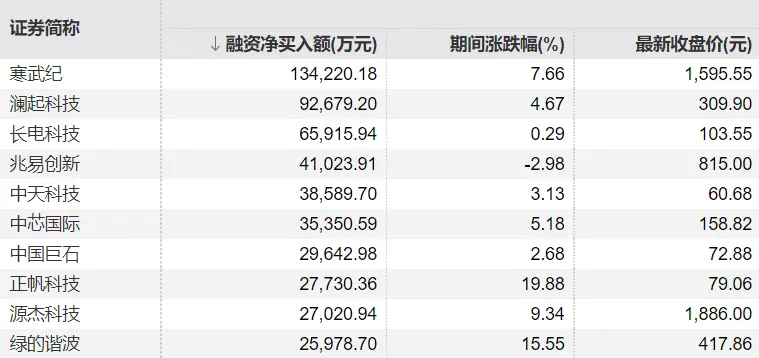 杠杆资金重仓股曝光,寒武纪居首