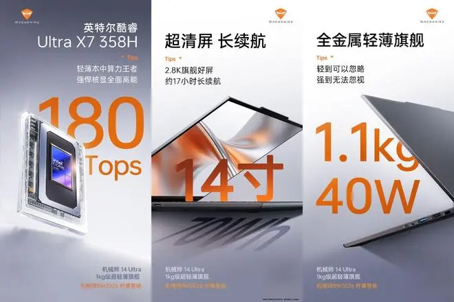 搭载酷睿Ultra X7 358H，机械师14 Ultra轻薄本核心规格确认