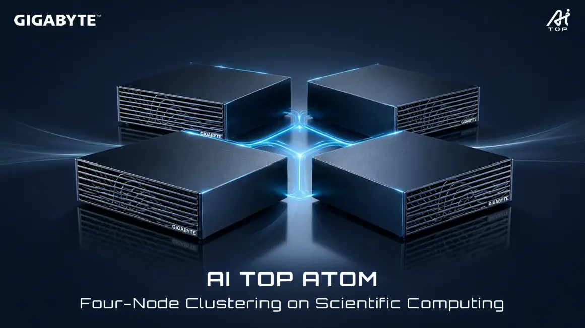 技嘉展示AITOP ATOM 四机串联集群，以科学运算验证地端AI扩展能力